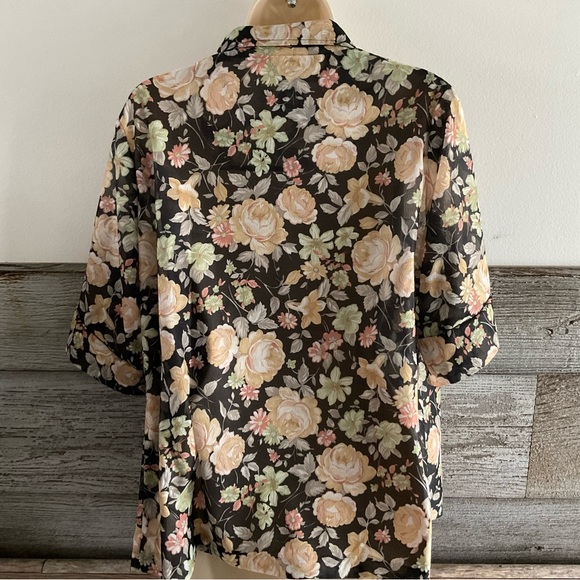 Vintage Mynette floral print sheer top with pointed collar size 18 1/2 - Picture 4 of 6